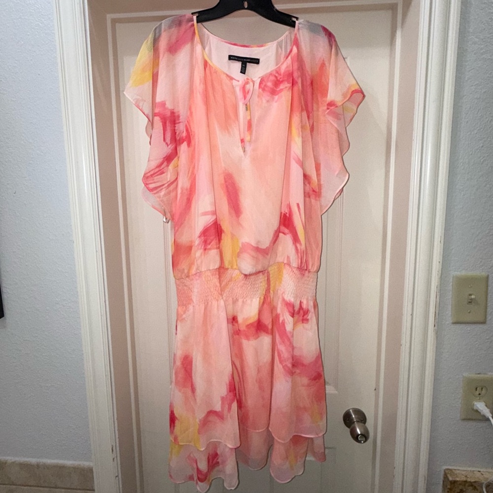 White House Black Market Pink and Yellow Dress